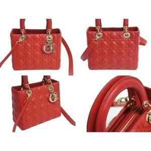 Dior Lady Bag Cannage Christian Lambskin Red